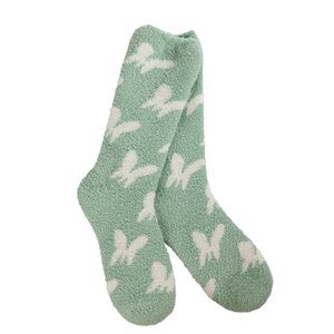 World's Softest Cozy Crew Butterfly Green Thick Socks Women's 6-11 NEW with Tags